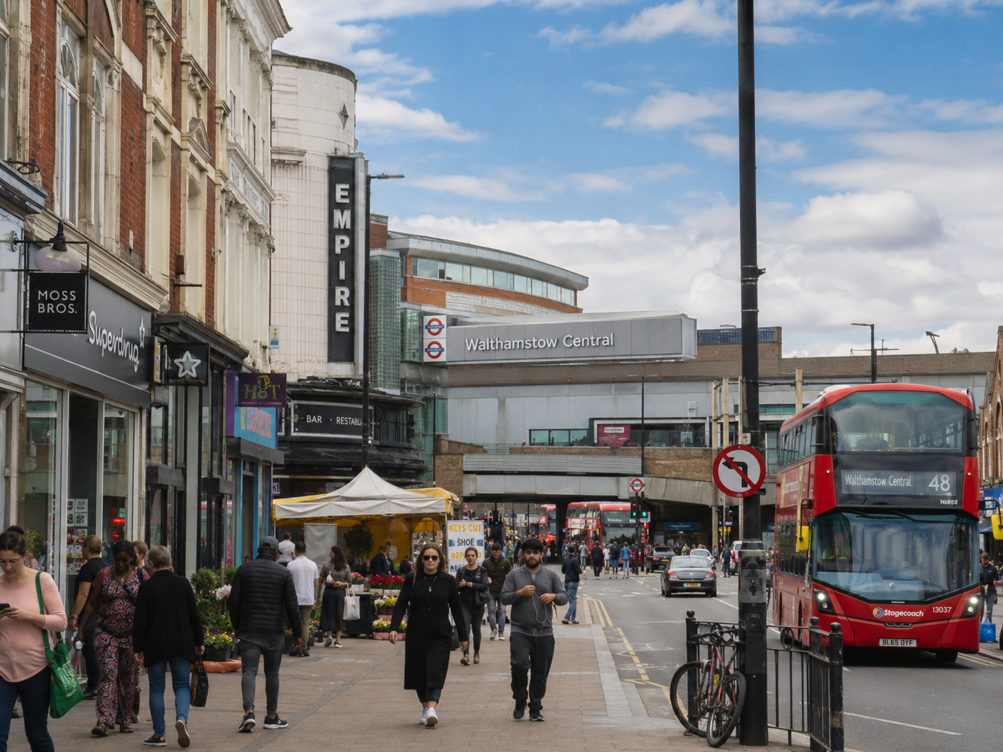 Walthamstow town centre and bus station representing service coverage for Metrik Moves Ltd